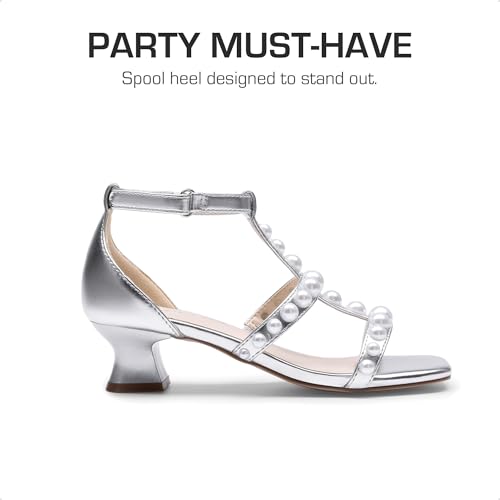 DREAM PAIRS Girls Sandals Ankle Strap T-Strap Low Heel Pearl Flower Pump Dress Wedding Party Square Toe Shoes for Little Kid/Big Kid4