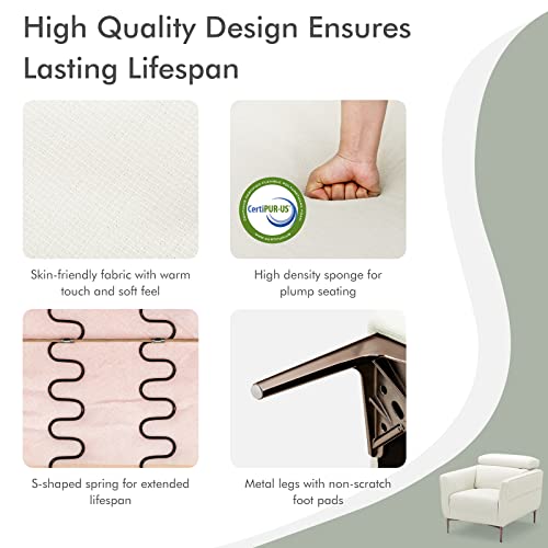 Giantex Accent Chair, Upholstered Single Sofa Chair With Adjustable Headrest, Stable Metal Legs, Armchair For Living Room Bedroom Office Reception Room, White #TOP5