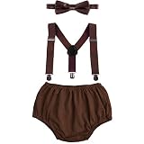 ODASDO Toddler Kids Baby Boy 1st First Birthday Cake Smash Outfit Bow Tie Y-Back Suspenders Bloomers