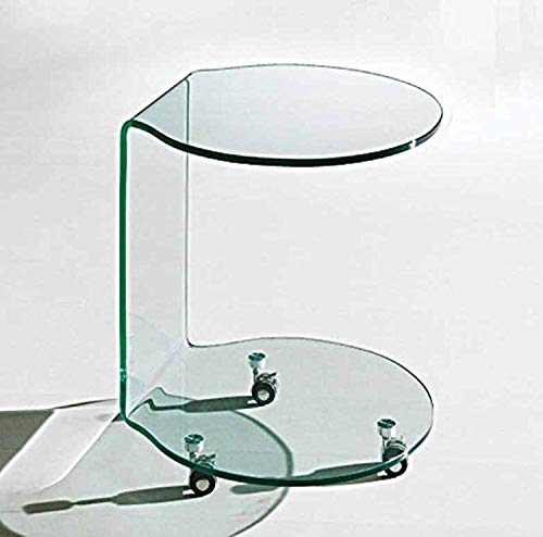 Neos Modern Furniture Creative Images International Glass Collection Mobile Bent Glass Cylindrical End Table with Three Caster Wheels, Clear