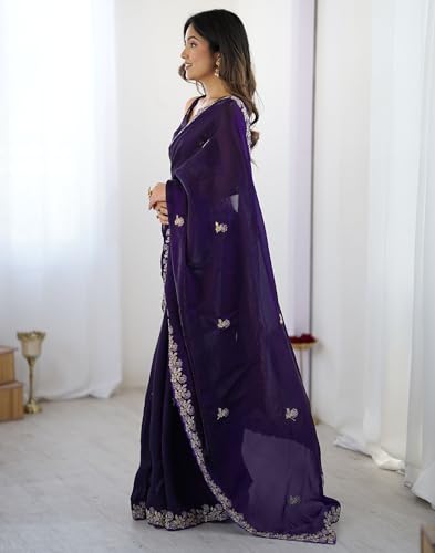 Image of SIRIL Women's Tissue Silk Sequence Embroidery Saree with Unstitched Blouse Piece