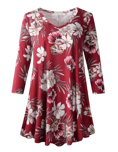 Image of LARACE Tunics 3 /4 Sleeve Plus Size Tops for Women V Neck Loose Fit Flowy Clothing for Leggings