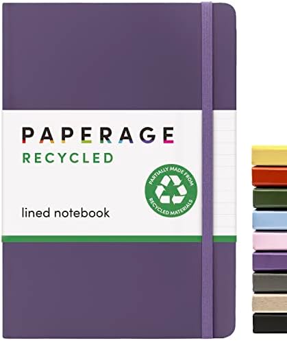 PAPERAGE Cuaderno de diario forrado reciclado ciruela 160 páginas mediano de 57 x 8 pulgadas papel grueso de 100 GSM tapa dura
