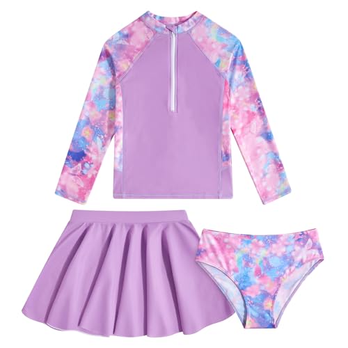 Image of ALISISTER Long Sleeve Swimsuit for Girls 3 Piece Swimming Sets with Zipper Summer Bathing Costume 7-8 Years