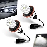 Fluher 2 PCS Car LED Angel Eye, 6500K Marking Light Angel Eye Ring Bulb Replacement 6312694048, Non-polar Error Free Decoded Fog Light Driving Light, Compatible with BMW E39 E60 (White)