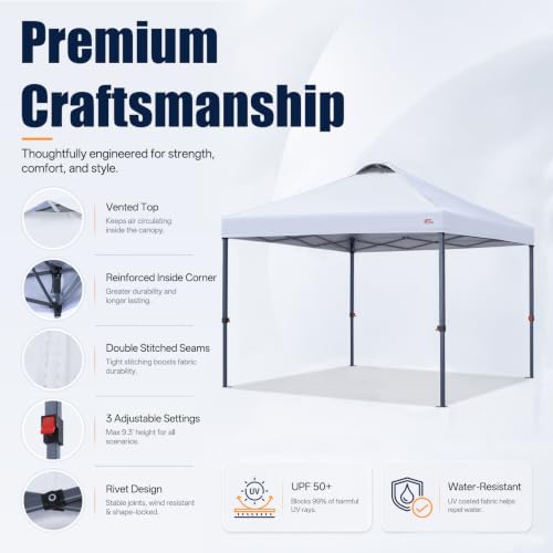 Image of MASTERCANOPY 8x8 Durable Pop Up Canopy Tent with Roller Bag, White