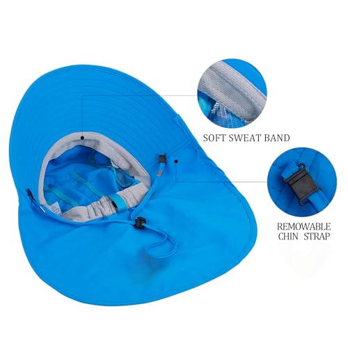 Image of Kids Sun Hat UPF 50+ Boy Girl Protection Hat Wide Brim Beach Hats with Mesh and Adjustable Chin Strap