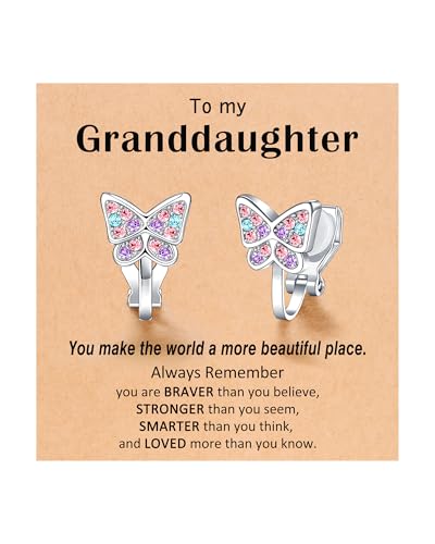 Hypoallergenic Cute Butterfly Clip on Earrings for Granddaughter Daughter, Valentines Birthday Graduation Gifts for Kids Girls