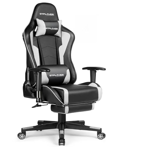 GTPLAYER Chaise Gaming Ergonomique avec Repose-Pieds et Enceintes Bluetooth, Accoudoirs Réglables, Appui-tête, Soutien Lombaire Réglable, Hauteur Réglable,...
