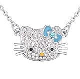 White Gold Plated Bow Tie Hello Kitty Pendant with Multi-Color Cubic Zirconia Necklace Fashion...