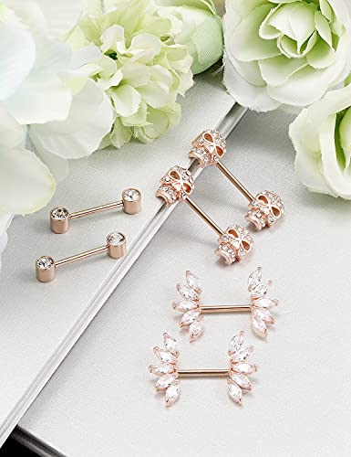 Vsnnsns 14G Nipple Rings For Women Stainless Steel Skull Nipple Rings Cz Nipple Piercing Jewelry Nipple Rings Surgical Steel Nipple Jewelry Barbell Body Piercing Jewelry Rose Gold #TOP2