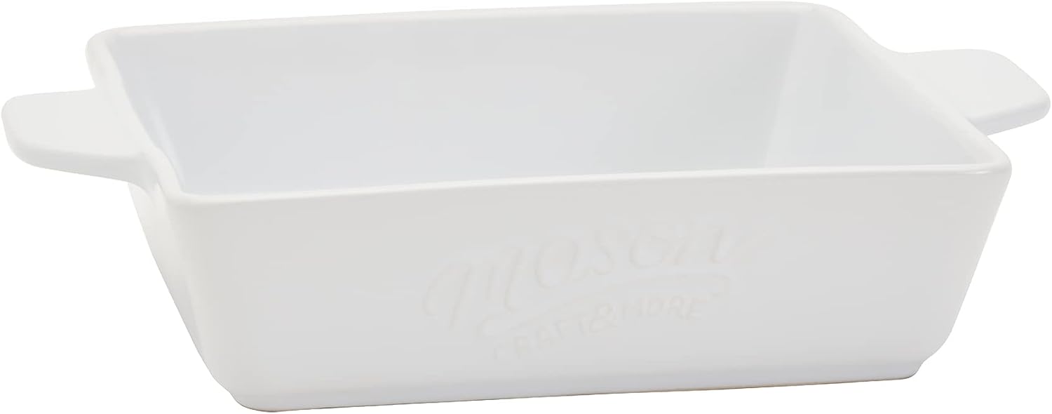 Mason Craft & More Ceramic Bakeware- Rectangular, Square, Casserole, Lasagna, Baking, Roasting- 3 Piece White Ceramic Bakeware Set
