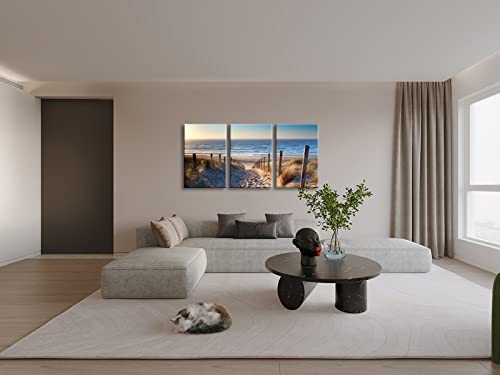 Wieco Art 3 Piece Beach Coastal Sand Dune Canvas Prints Modern Stretched Wall Art Seascape Pictures Paintings for Living Room Bedroom Home Decorations Landscape Artwork - Image 2