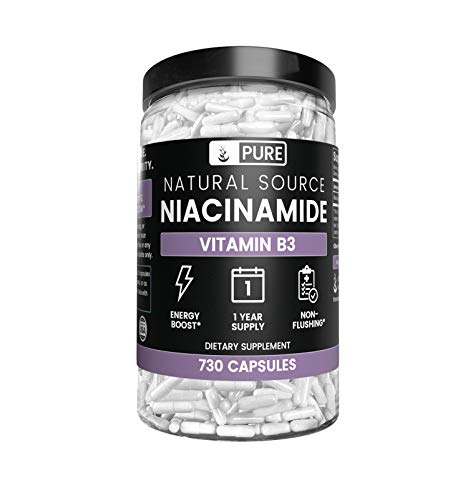 Pure Niacinamide (Vitamin B3), 730 Capsules, 2-Year Supply, No Magnesium Filler, Gluten-Free, No Flush, Made in The USA, 500 mg Natural & Undiluted Niacinamide (Vitamin B3)