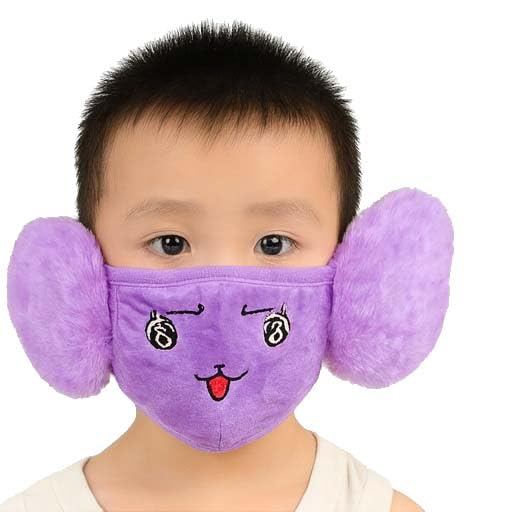 mikoniko Winter Face Mask with Plush Ear Muffs for Kids | Soft, Warm & Skin-Friendly | Boys & Girls (3–10 Years) | Pack of 1_Purple-picture-1