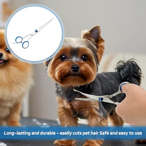 Dreiteiliges Hundescheren-Set, Hundepflege Schere Mit Gebogenen Kopf,Geeignet Für Hunde, Katzen Und Andere Haustiere, Beinhaltet Trimmschere, Ausdünnschere Und Einen Pflegekamm (Blau, 3-In-1)