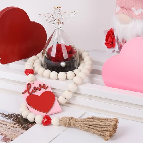 Yagoo Love Wood Beads Garland with Tassel, Farmhouse Decor Boho Tassel Garland for Wedding Anniversary Party Decoration