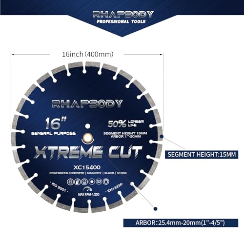 Image of RHAPSODY 16Inch Diamond Concrete Saw Blade,Segmented General Purpose Blade
