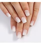 Stbisen White Ombre Press On Nails Short, Glossy Soft Gel Press On Nails Square with Nail Glue, 1...