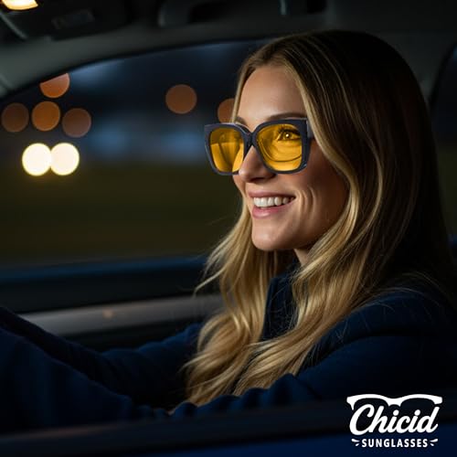 Chicid Night Driving Glasses Fit Over for Women, Wrap Around Glasses HD Yellow Night Vision Glasses2