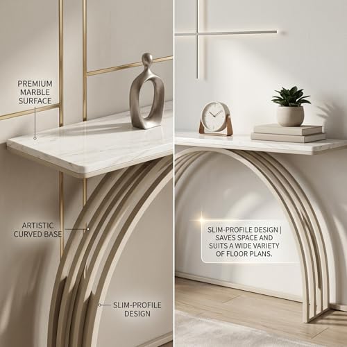 Mesa de consola de piedra sinterizada con base metálica resistente de 120cm 6