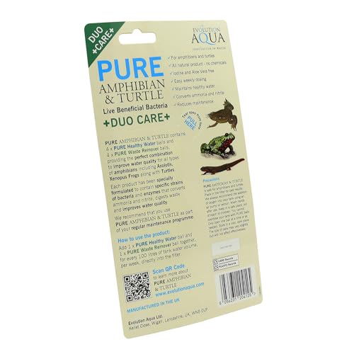 Evolution Aqua PURE Amphibian & Turtle - Aquarium Cleaner & Algae Remover | Beneficial Bacteria Treatment for Crystal Clear Water, Suitable for Axolotls, Turtles & Frogs