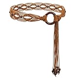 WHIPPY Boho Geflochtener Gürtel für Damen mit handgewebtem Wachsseil Landhaus-Quastengürtel für Kleider, 5 cm breit, Braun, 125cm