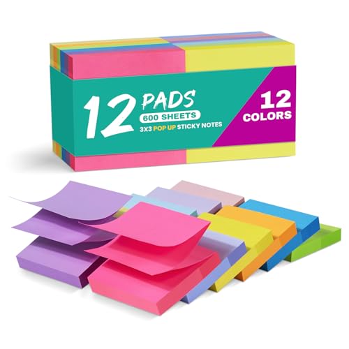 Pop Up Sticky Notes, 12 Pads, 3x3 inches, Soft Pastel