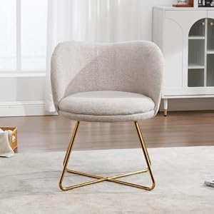 chairus Accent Chair, Chenille Armchair with Golden Metal Legs, Beige