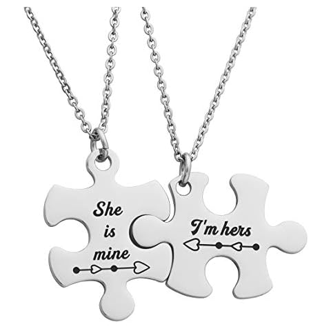 JINGMARUO Lesbian Couples Gifts I'm Hers She is Mine Puzzle Pendant Necklace Lesbian Girlfriend Gift LGBT Jewelry (Puzzle Necklace-I'm Hers She's Mine) Cover