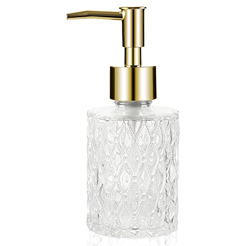 Retyion Multipurpose Soap Dispenser Easy to Clean Glass Soap Pump Dispenser Ideal for Bath and Bathroom (Gold Pump Head)