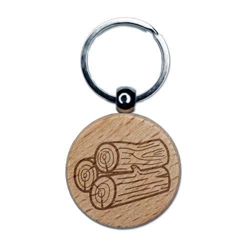 Sniggle Sloth Stack of Logs Firewood Engraved Wood Round Keychain Tag Charm