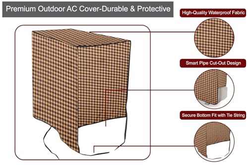 Image of The Furnishing Tree 2 Ton Split AC Cover for Indoor and Outdoor Units Checkered Pattern Brown