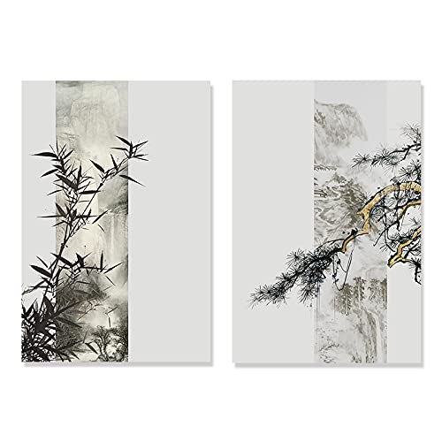 Feuilles de bambou encre de chine pour salon et bureau affiche zen art mural suspendu