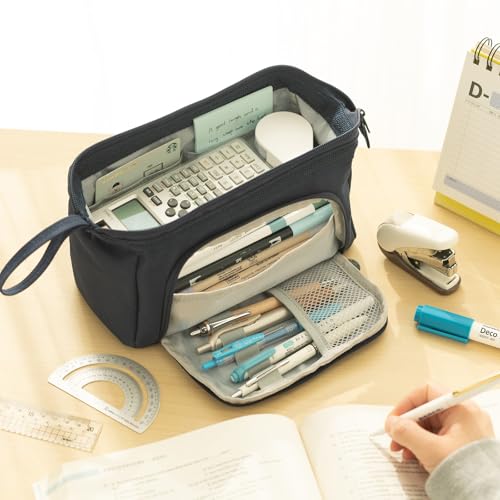 Image of HVOMO Pencil Case Large Capacity Pencil Pouch Handheld Pen Bag Cosmetic Gift for Office School Teen Girl Boy Men Women Adult (Navy)