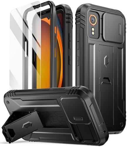 Poetic Revolution Case Compatible with Galaxy Xcover 7 5G, [Slide Camera Cover], [20FT Mil-Grade Drop Tested], Full-Body Military Grade Rugged Dual-Layer Shockproof Cover with Kickstand, Black
