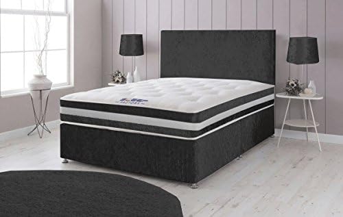 Sleep Factory Ltd Crushed Velvet Divan Bed with Memory Foam Sprung Mattress and Headboard  6ft Super Kingsize, Black
