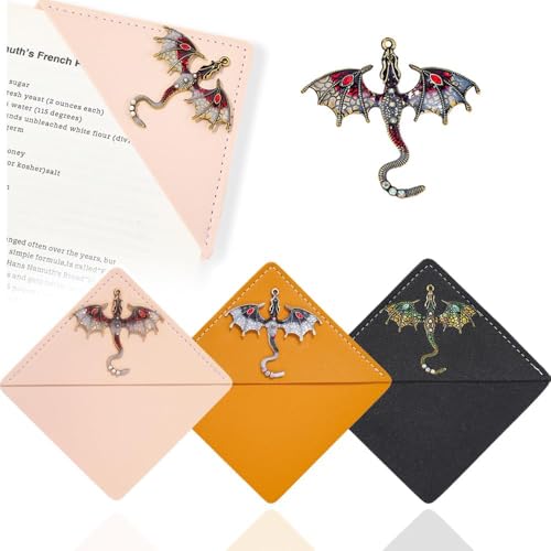 Fantasy Fourth Wing Leather Bookmarks Flying Dragon Metal Pendant CornerBookmark Book Mark for Reading Women Men Couple Book Accessories Reading Supplies for Book Lover (Leather Dragon)