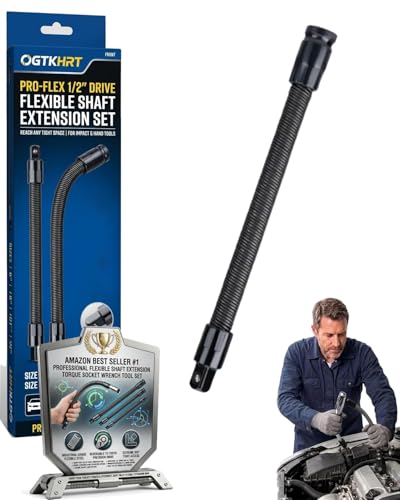 1/2 flexible shaft extension extender torque socket wrench ratchet drive bar bendable spring steel flex reach tool long connecting rod electric impact drill adapter set for Hard to Reach(10in)