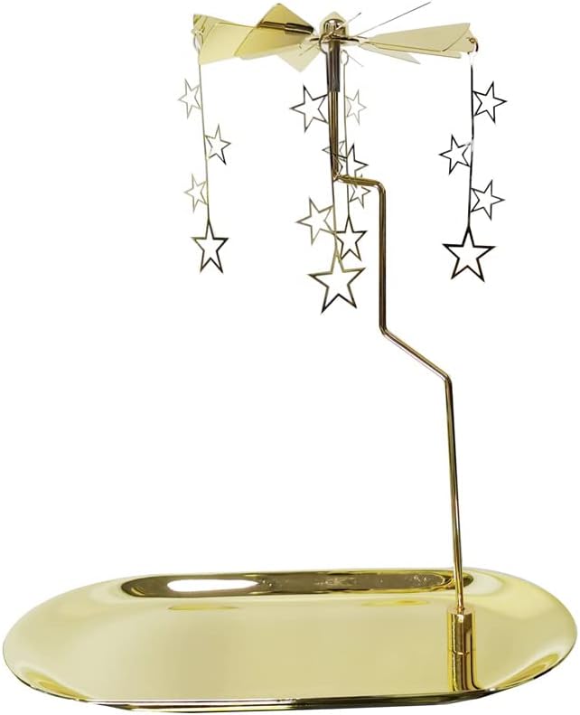 kingnerorotary candle holder tray carousel candle home decoration metal tea light spinning candleholder for Christmas (gold oval)