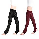 GLENMEARL Women Stirrup Leg Warmers with Heel Hole, Girls Knee High Knitted Warm Legwarmers, Kawaii