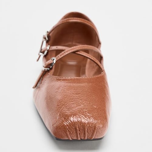 UFEDO Ballet Flats Shoes for Women Mary Jane Shoes Women Buckle Strap Square Toe Pumps4