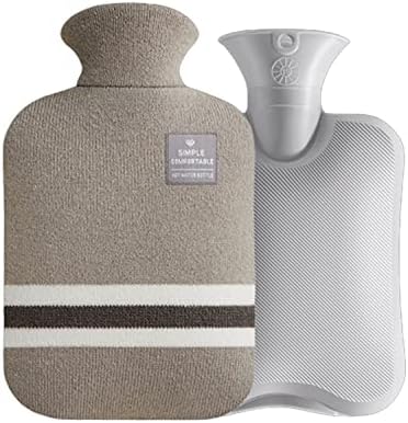 2 Litre Hot Water Bottle PVC Material No Odour Hot Water Bag Knitted Shirt Stripes Can Be Heated for Winter Hand and Foot Warming (Light Grey)