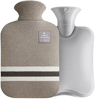 2 Litre Hot Water Bottle PVC Material No Odour Hot Water Bag Knitted Shirt Stripes Can Be Heated for Winter Hand and Foot Warming (Light Grey)