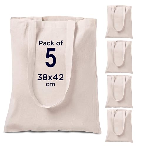CENTRIX Natural tote Cotton 5 pack 15 X 16 inch reusable grocery bags, 5.5 oz cotton canvas tote, eco friendly super strong washable great choice for promotion Branding and Gift CENTRIX Natural tote Cotton 5 pack 15 X 16 inch reusable grocery bags, 5.5 oz cotton canvas tote, eco friendly super strong washable great choice for promotion Branding and Gift