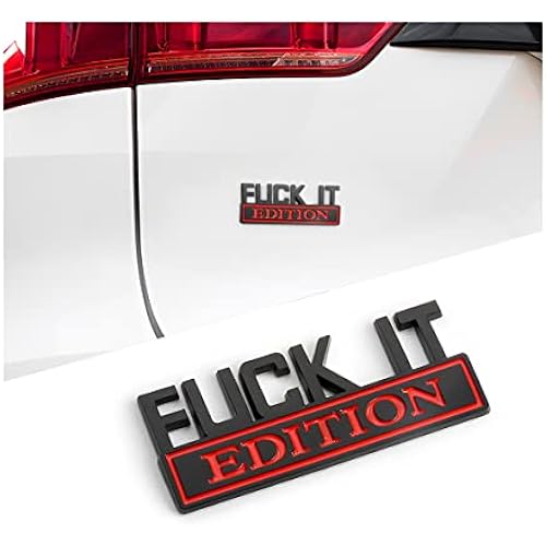 AUCELI 3D Fuck IT Edition Emblem Sticker for Car Exterior, Black/Red | 3D emblem sticker, bumper badge decal, fender decoration, exterior accessory, SUV truck laptop replacement