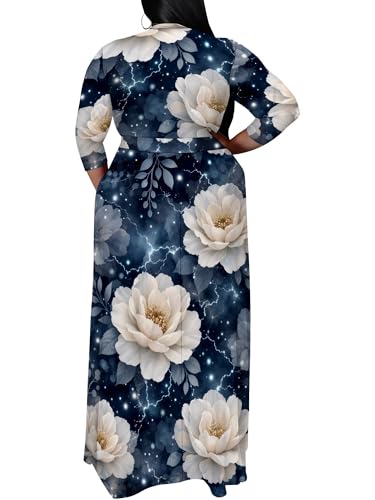 Image of SUZONANA Women's Plus Size Maxi Dresses Casual Loose Short Sleeve Long Maxi Dress with Belt Wedding