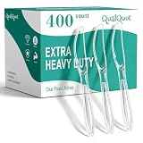 QualQuot 400 Count Heavy Duty Clear Plastic Knives, Solid and Durable Disposable Knives, BPA-Free and Heat Resistant, Premium Disposable Knive for Daily Use and Party
