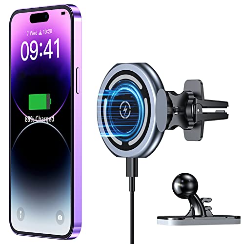 OHLPRO Chargeur de voiture magnétique sans fil compatible avec iPhone 14/14Plus/14 Pro/14 Promax13/13 Pro/13 Pro Max/13 Mini/iPhone 12/12Pro/12 Pro Max/12 Mini et MagSafe Cover