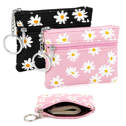 Image of PALAY 2Pcs Coin Purse for Women Daisy Print PU Leather Zipper Wallet